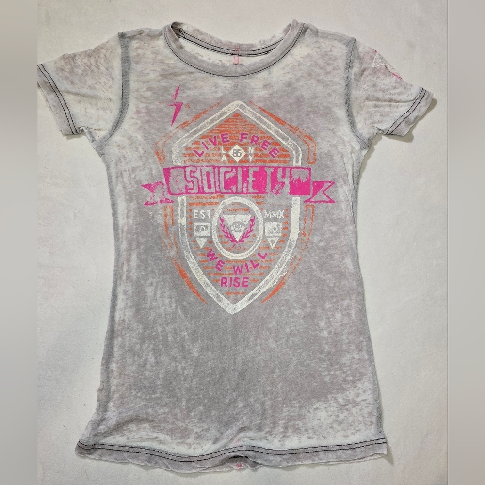 Society Shield Graphic Tee - Gray and Pink